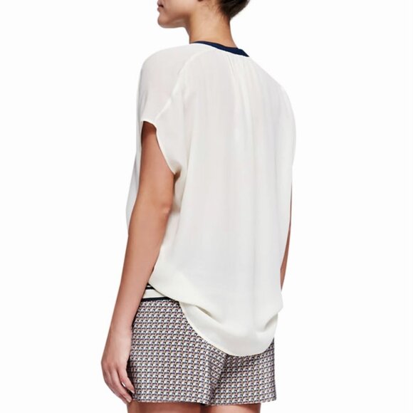 Vince dolman sleeve contrast trim placket silk button down blouse Large - Picture 3 of 8